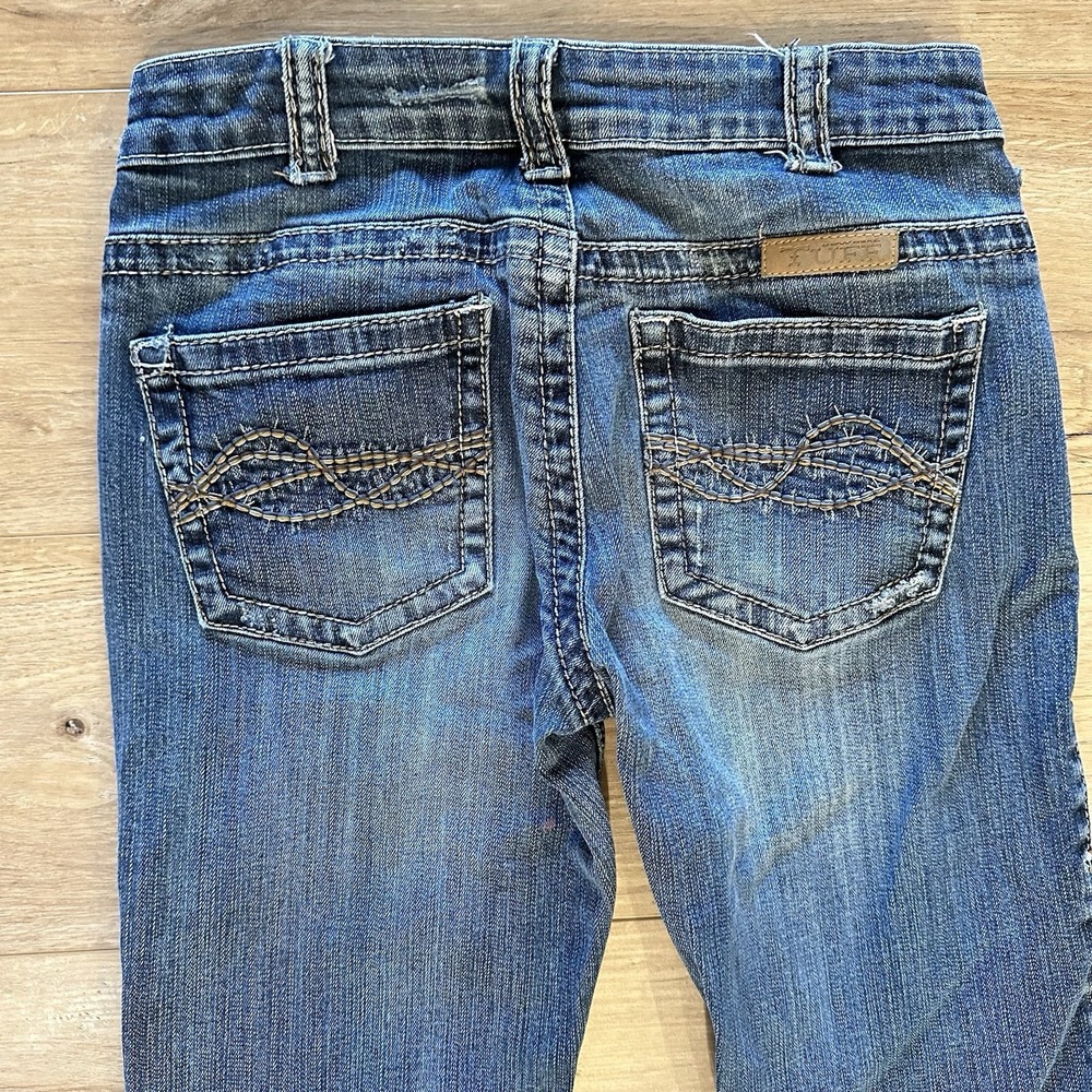 Cowgirl Tuff  Dark Don't Fence Me In Barbwire Stitching Denim Jeans Womens 27x35